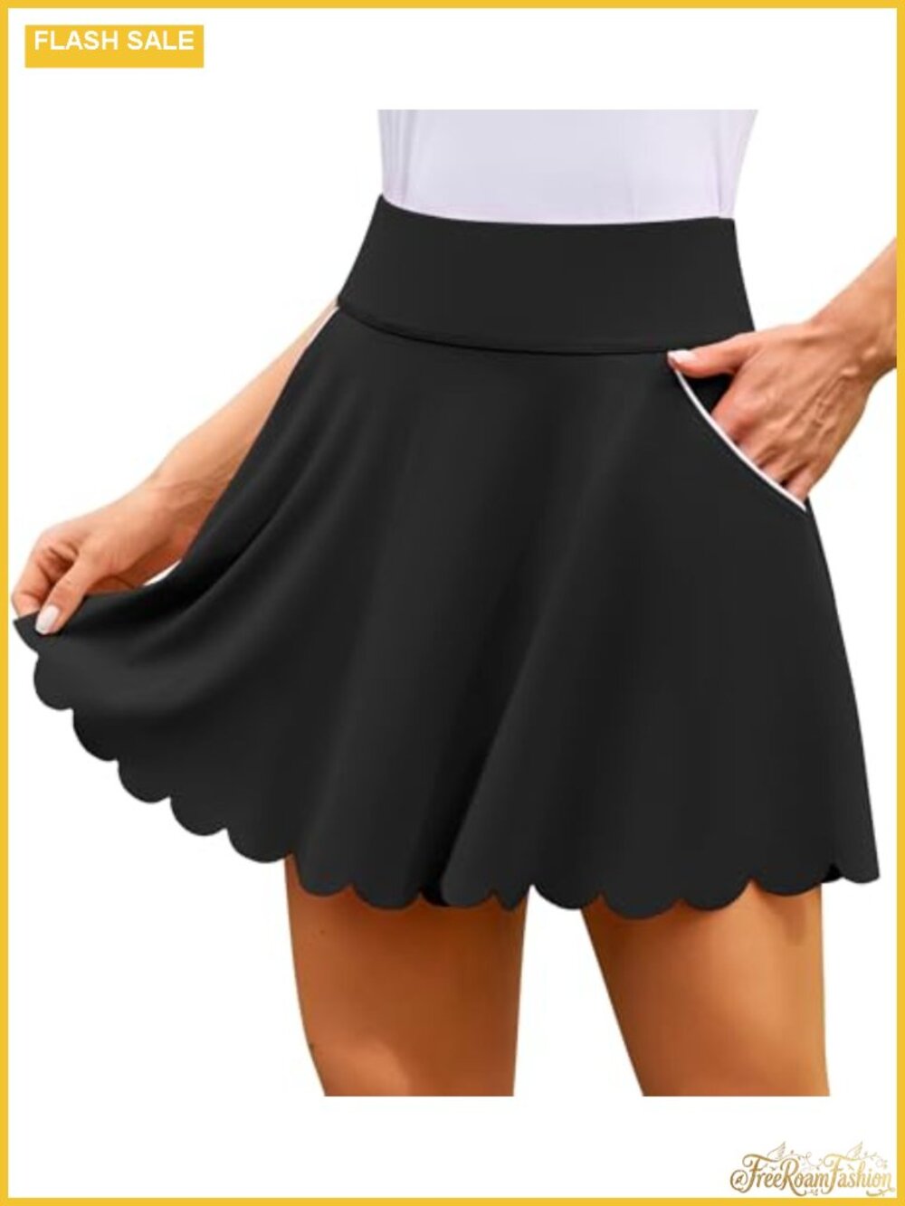 ATTRACO Women's Tennis Skort Scalloped High Waist with Shorts Pockets